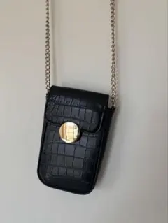 H&M クロコダイル型押し ブラックショルダーバッグ