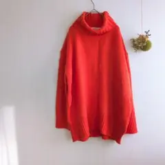 ニコアンド 鮮やかオレンジ ウール ビックサイズ タートルネック セーター