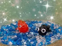 可愛い*°♡ぽっちゃり金魚＆でめきんくん☆ミニチュア ガラス細工*¨*•.¸¸♬︎