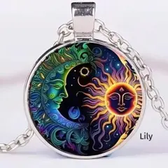 男女兼用✨ 月 太陽 ペンダント ネックレス ヴィンテージ カラフル