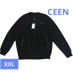 ニットカーディガン メンズ 裏起毛 厚手 ジップアップ XXL ブラック