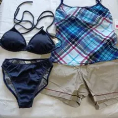 セパレート水着・ビキニ 青・黒・白チェック