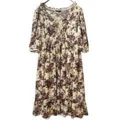 新品タグ付きレストローズ花柄フリル付き半袖ベロアワンピース　Mキャミソール付き