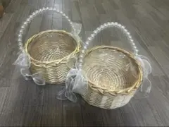 ウェディング　プチギフトお渡し　バスケット2個セット　パール　チュールリボン
