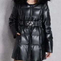 Mサイズ　GYDA ベルト付きフェイクレザーロングダウンコート