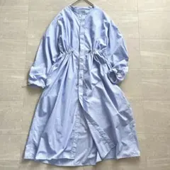 ジムフレックス ストライプ シャツ ワンピース バンドカラー ドローコード 14