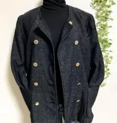 レリアン　ウールノーカラージャケット　金ボタン　8部袖