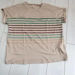 ベージュ ストライプ 　授乳服　半袖Tシャツ