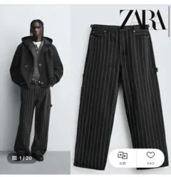 ZARA ブラックストライプ ワイドパンツ　30のサムネイル