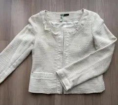 ノーカラーツイードジャケット　オフホワイト　入学式にも