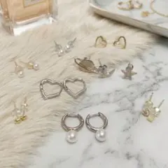​【大人可愛い10点セット】毎日使える！パール＆ハート＆天体モチーフ ピアス