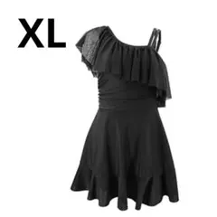 水着 ワンピース レディース オールインワン ワンショルダー フリル ブラック