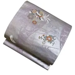 ユ188名古屋帯 金糸　箔 唐草花 蝶　鳳凰 正絹 着物帯　仕立て上り