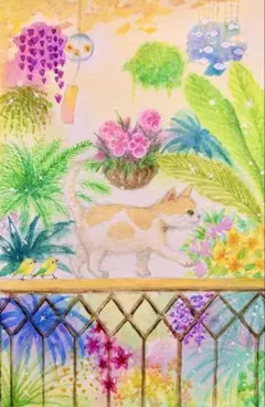 knp13様専用原画 水彩画 窓辺の猫と小鳥さん 値段は※900円です - メルカリ