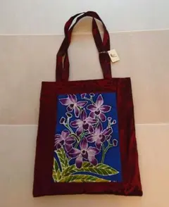 サブバッグ　花柄バティック　サテン