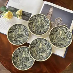 k114 東洋風の風景が描かれたヴィンテージのプレート 洋風小皿 5枚セット