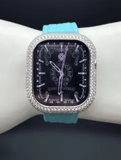 アップルウォッチ　cz-ダイヤモンドケース　ラバーベルトセット