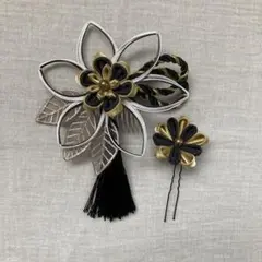 髪飾りセット　お花　黒ゴールド