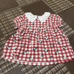 パンダ柄の赤と白チェックワンピース