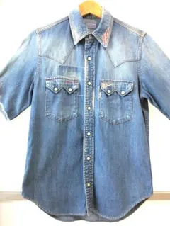 美品 BLUE BLUE ブルーブルー ハリラン 加工 デニム 半袖 シャツ 1
