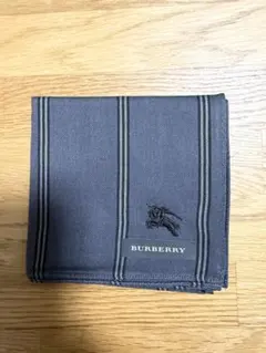 【未使用】BURBERRY グレー ストライプ ハンカチ