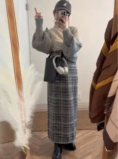 チェック柄ハイウエストタイトスカート　GRL