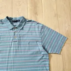 US古着 ポロシャツ NAUTICA ノーティカ ボーダー ライトブルー 水色系
