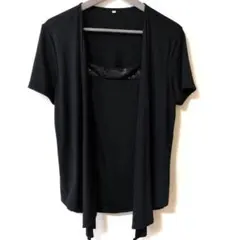 ブラック 半袖Tシャツ ビーズ装飾付き