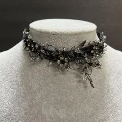 ブラック系 チョーカー ビーズ お花 フラワー ストーン ワイヤー ダークカラー