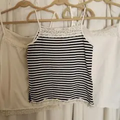 ストライプ・レース付きキャミソール　3枚セット