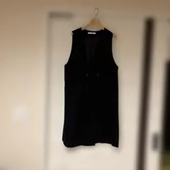 ikka ブラック ダブルボタン ロングベスト M