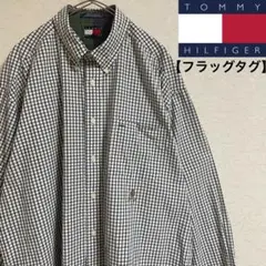 トミーヒルフィガー 90s フラッグタグ チェック BDシャツ 刺繍ロゴ
