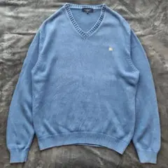 ​【スペイン製】バーバリー Vネック コットン ニット 金刺繍ロゴ