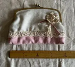 がま口 財布 ホワイトとピンク