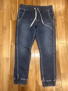 【美品】Leeインディゴブルージョガーパンツ M レディース青デニムウエストゴム