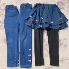 デニムブルー スキニーパンツ&フリルスカートセット 130