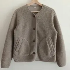 ユニクロ フリースノーカラージャケット UNIQLO　Ｌ　ベージュ
