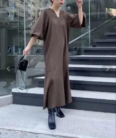 CAPRICIEUX LE'MAGE パフマーメイドワンピース Vネックブラウン