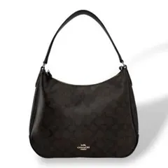 コーチ　ワンショルダーバッグ　シグネチャー　ハンドバッグ　ダークブラウン　PVC