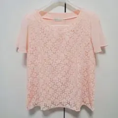 アースミュージック 半袖 花柄 レース ピンク 袖シフォン トップス
