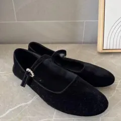 【美品】ZARA ビジューベロアフラットシューズ
