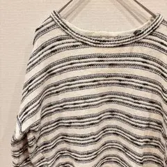 美品✨【S】ストライプ 長袖Tシャツ バックオープン ホワイト ブラック 古着