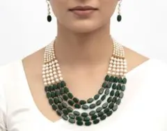 【新品】エレガントなグリーン系とホワイトの多層ネックレス
