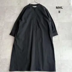 極美品✨MHL ウールコットン バンドカラー シャツワンピース グレー Ⅱ