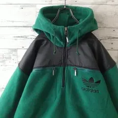 80s アディダス 刺繍 ナイロン 切替 フリースジャケット デサント製 XL