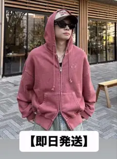 ADAMASTE パーカー レッド M 短丈 ADAMASTE パーカー Double Zip-Up Short Hoodie - ダブルジップ