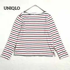 UNIQLO 테두리 보트 넥 T 긴팔 컷소우 M 레드 블랙 화이트