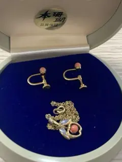 本珊瑚 ピンク ゴールド ネックレス イヤリングセット◇