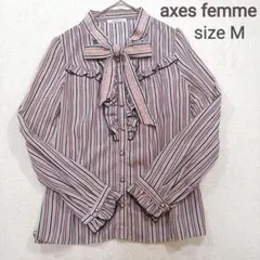 axes femme　ブラウス　リボンタイ　シャツ　ストライプ　フリル　Mサイズ