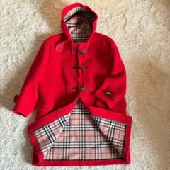 バーバリー ダッフルコート 赤 ノバチェック ウール 英国製 レディース L